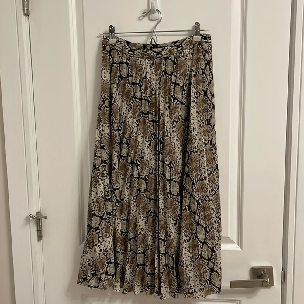 Banana Republic Snake Print Pleated Midi Skirt